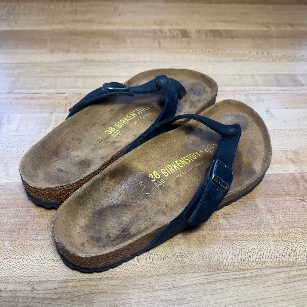 Birkenstock Gizeh Black Birko-Flor Thong Sandals Women 36 L5 Cork Footbed